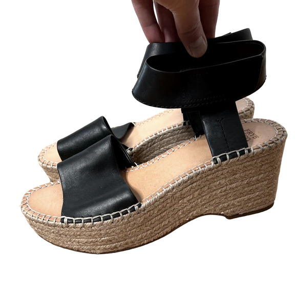 Frye 9.5 Amber Espadrille $148 Platform Wedges Leather Sandals Raffia Black - Picture 3 of 10